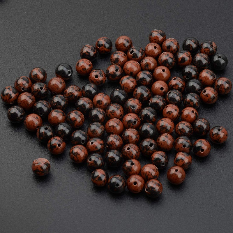 LPBeads 100PCS 8mm Natural Mahogany Obsidian Beads Gemstone Round Loose Beads for Jewelry Making with Crystal Stretch Cord - Image 3